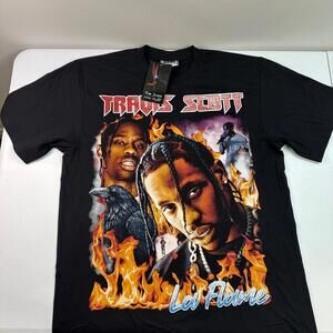 Travis Scott Shirt Mens XL Black Flames LaFlame Rap Tee